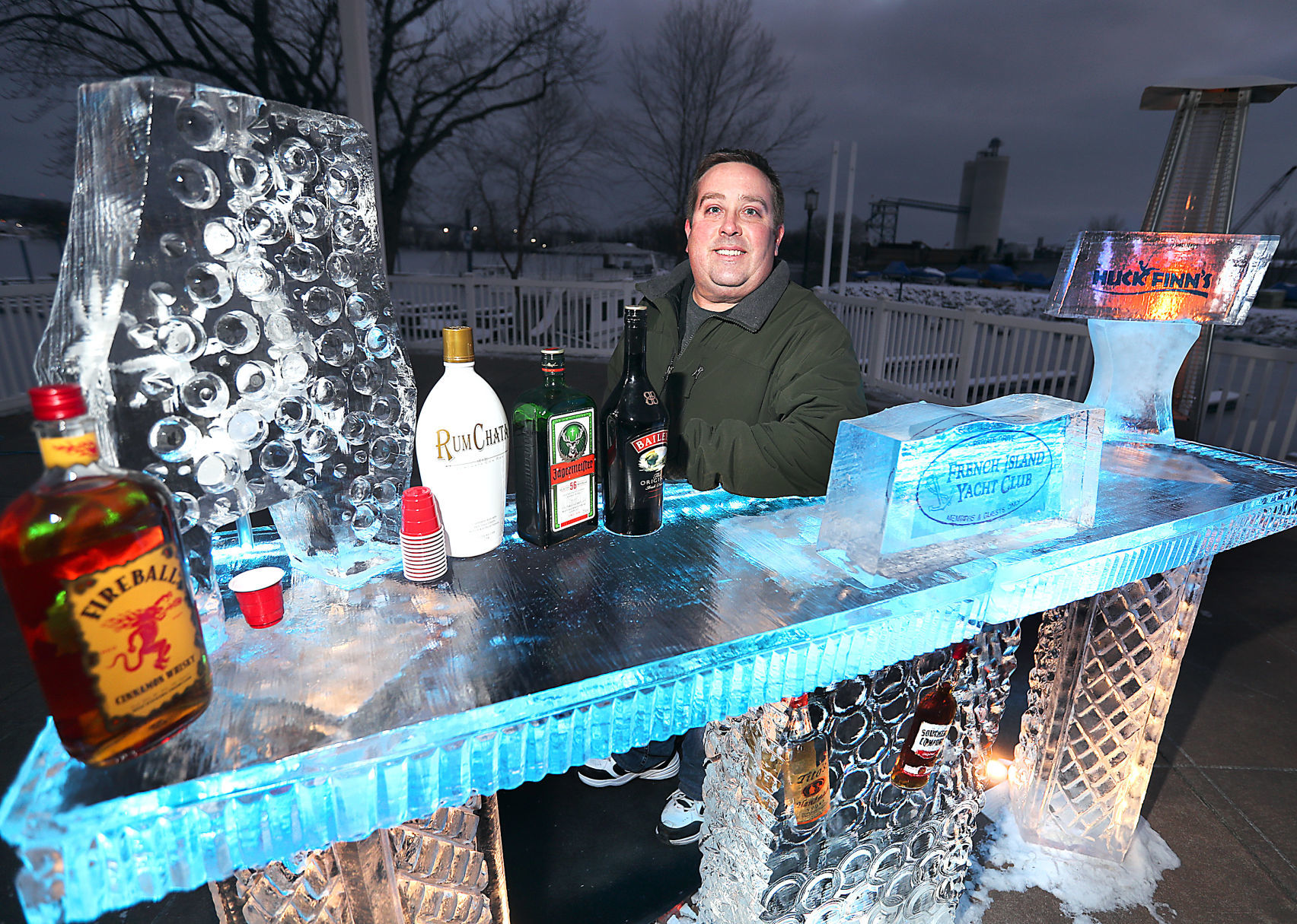 Chet Hawkins with Huck Finn's ice bar